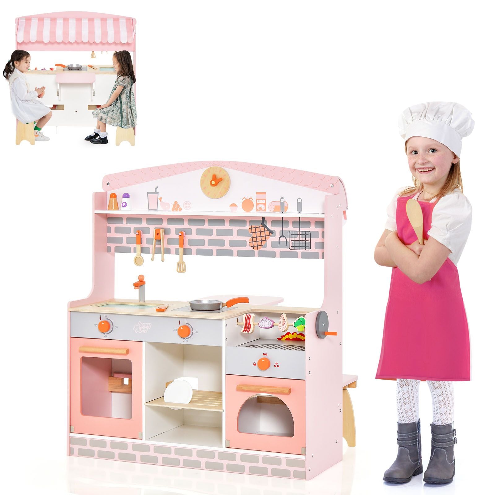 2-In-1 Kids Kitchen Playset with Realistic Toy Food