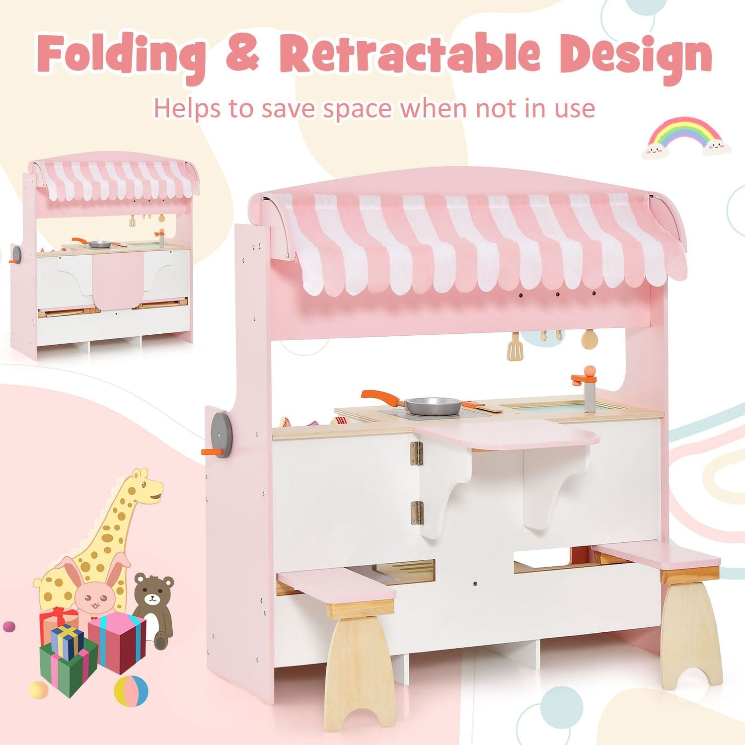 2-In-1 Kids Kitchen Playset with Realistic Toy Food