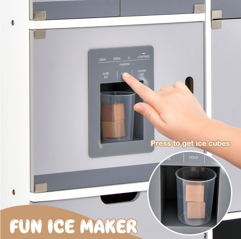 Pretend Play Kitchen Toy with Freestanding Refrigerator