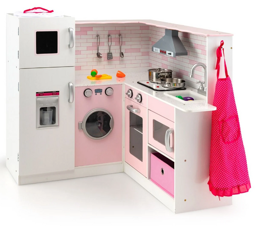 Kids Corner Play Kitchen with Apron and Chef Hat