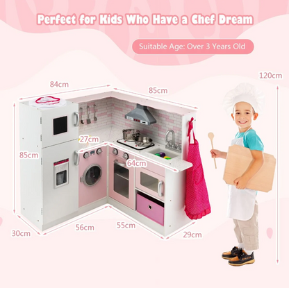 Kids Corner Play Kitchen with Apron and Chef Hat