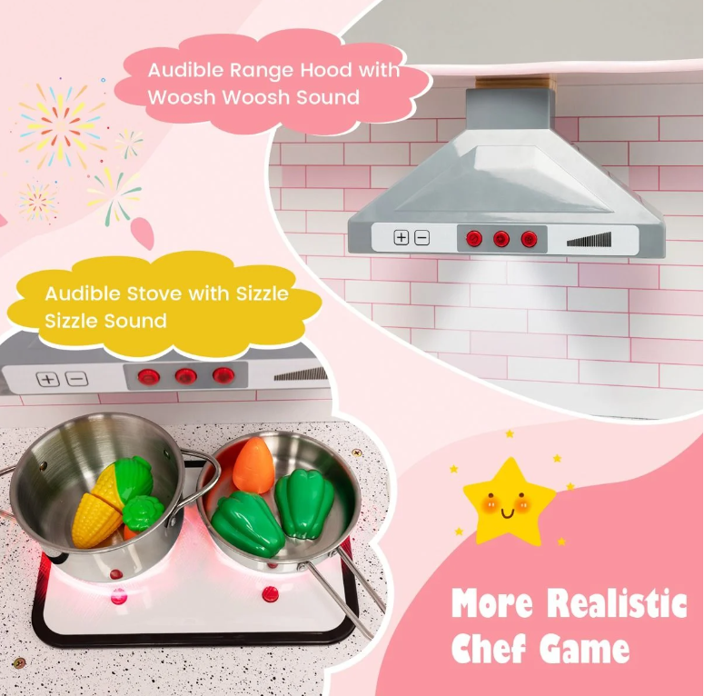 Kids Corner Play Kitchen with Apron and Chef Hat