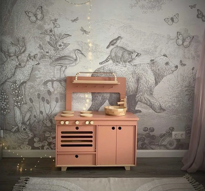 Handcrafted Wooden Play Kitchen - Copper / Brown