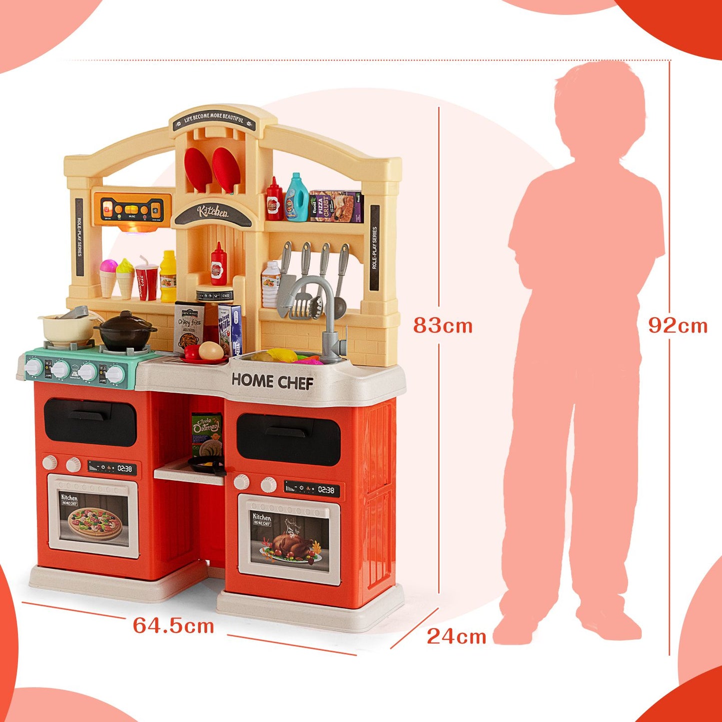 69 Pieces Kids Kitchen Playset Toy with Boiling and Vapor Effects