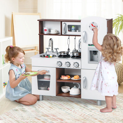 Wooden Toddler Kitchen Playset with Realistic Lights and Sounds