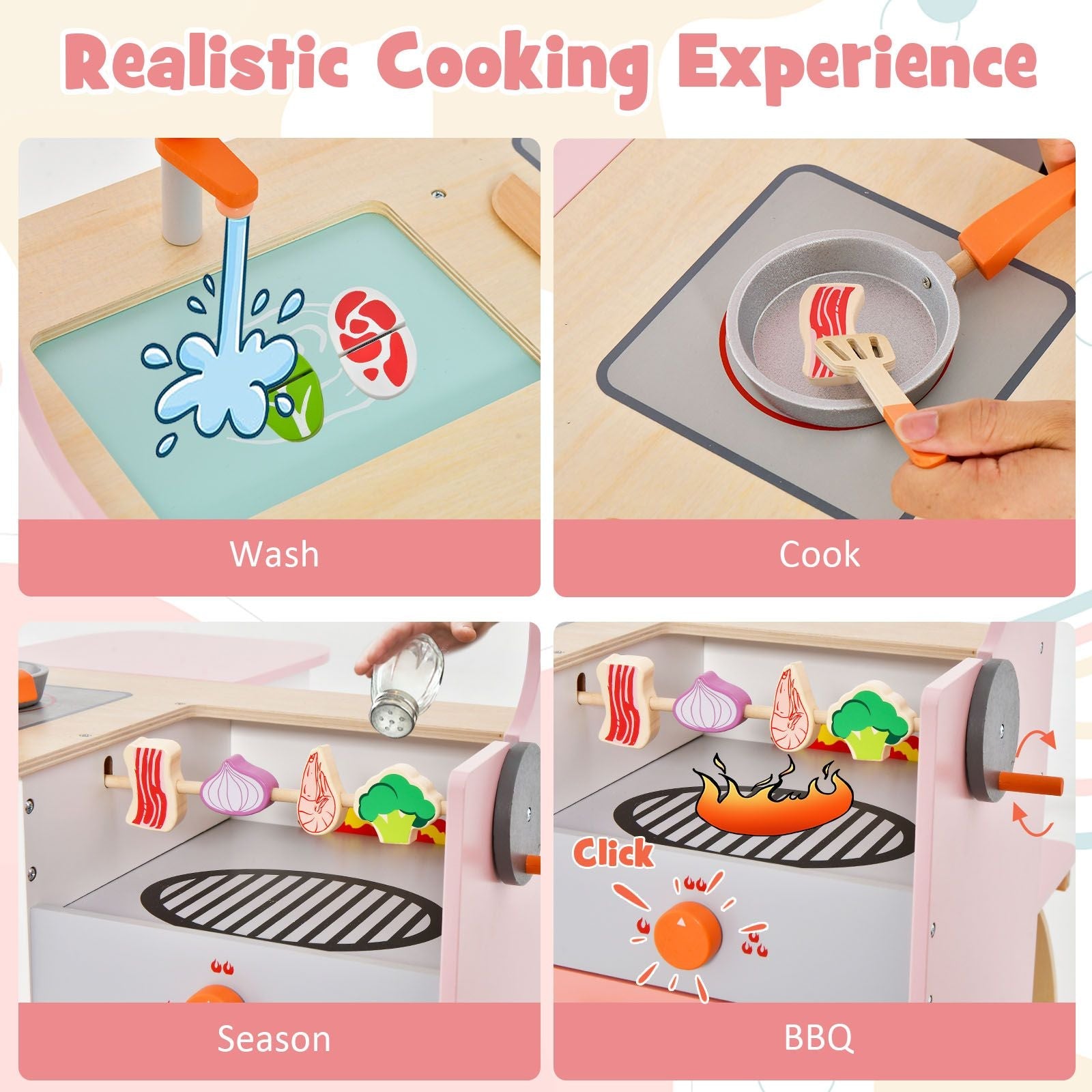 2-In-1 Kids Kitchen Playset with Realistic Toy Food