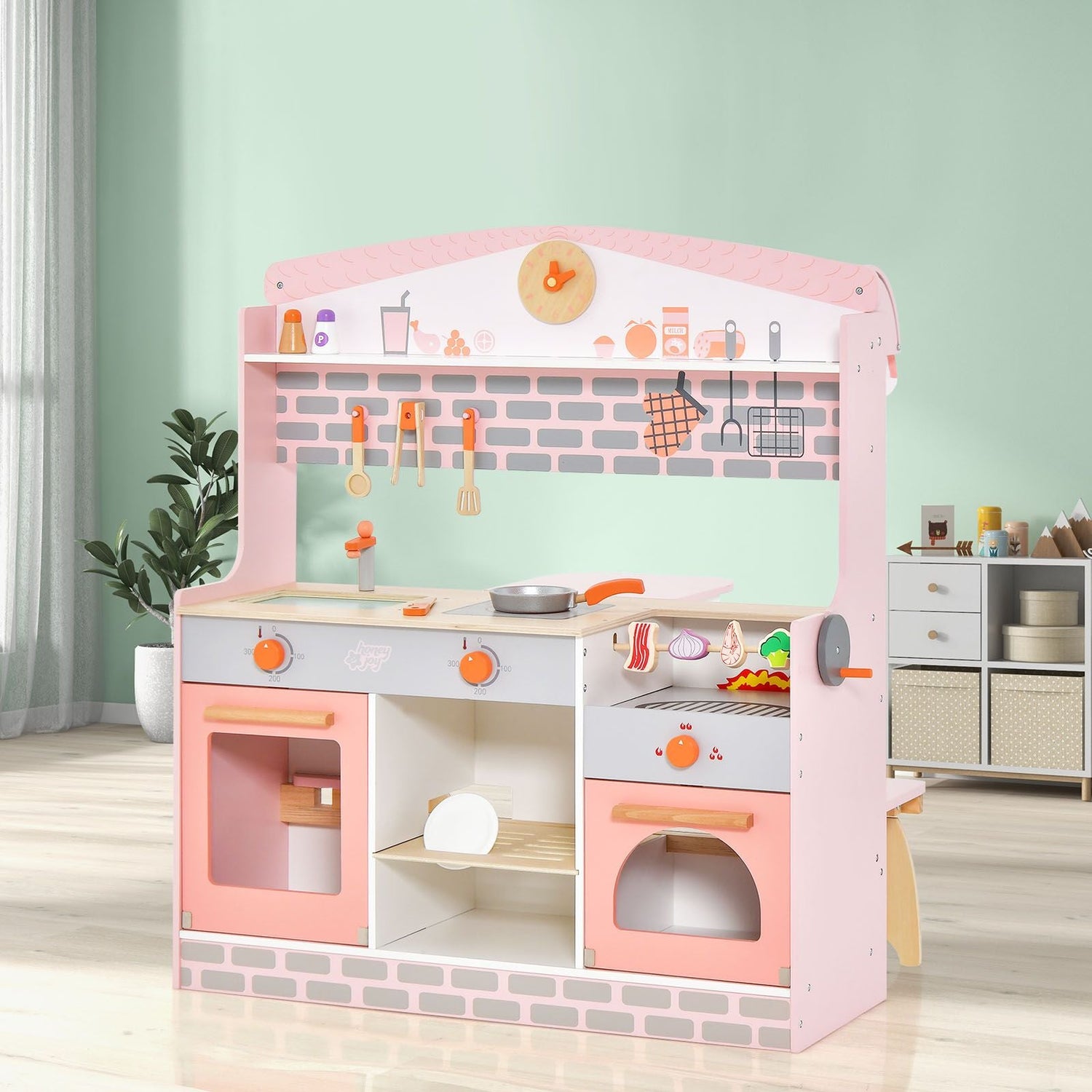 2-In-1 Kids Kitchen Playset with Realistic Toy Food